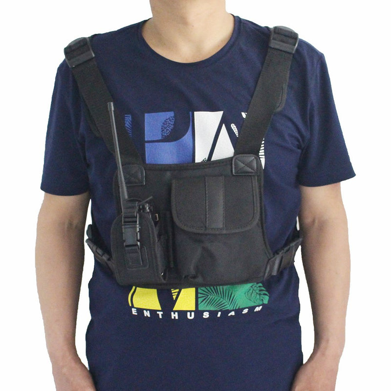 [Australia - AusPower] - GoodQbuy Universal Radio Harness Chest Rig Bag Pocket Pack Holster Vest for Two Way Radio (Rescue Essentials) (Leather Black) Leather Black 