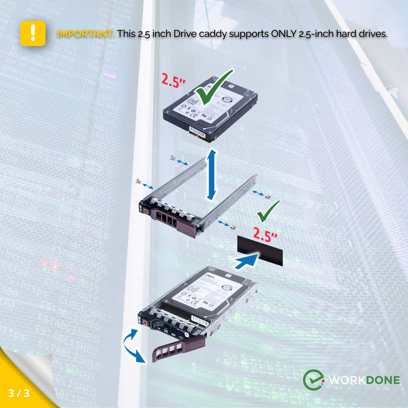 [Australia - AusPower] - WorkDone 4-Pack - 2.5" Hard Drive Caddy G176J Compatible for Dell PowerEdge Server - T440 T640 R330 R430 T430 R630 T630 R730 R830 R930 R320 R420 and More - Hot-Swap Tray - Setup with Detailed Manual 