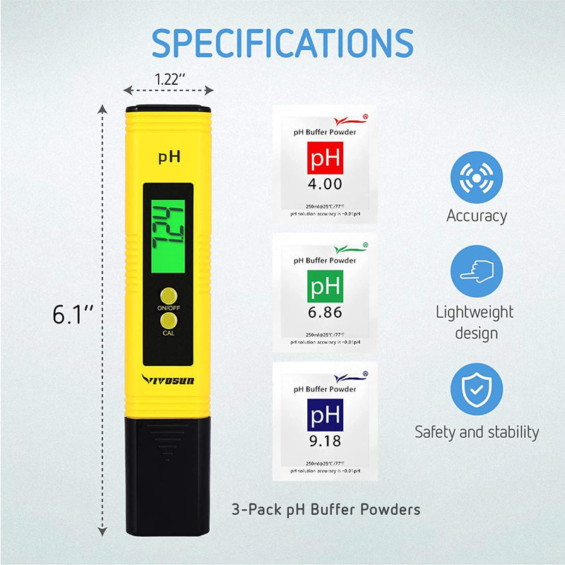 [Australia - AusPower] - VIVOSUN Digital PH Meter for Water, 0.05ph High Accuracy Pen Type PH Tester for Hydroponics, Household Drinking, Pool and Aquarium 