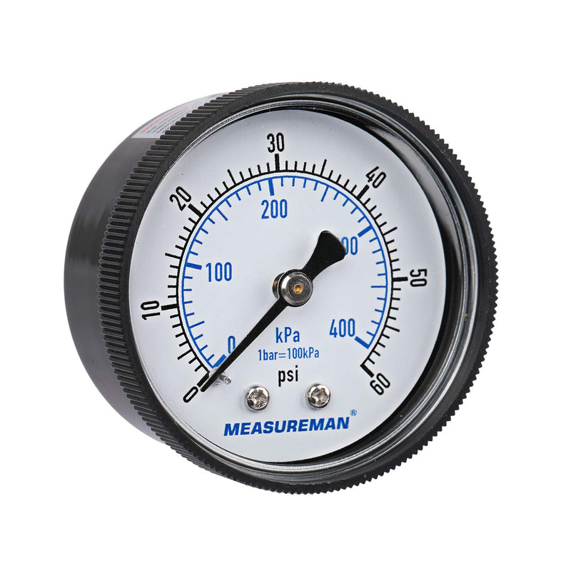 [Australia - AusPower] - MEASUREMAN 2" Swimming Pool Pressure Gauge, 1/4" NPT Back Mount, 0-60psi/kpa, Plastic Case Back 60psi/Kpa 