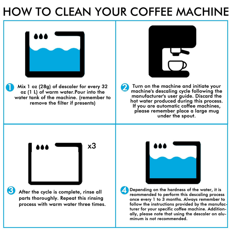 [Australia - AusPower] - Descaling Powder Solution (4 Uses) Removes Scale and Build-Up, Automatic Coffee Pots & Makers & Espresso Machines Descaler, Compatible with Keurig Breville Nespresso Delonghi Ninja 