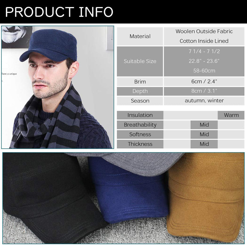 [Australia - AusPower] - Gisdanchz Unisex Woolen Cadet Cap Adjustable Army Military Hat Winter Flat Top Baseball Cap Camel 58-60cm 