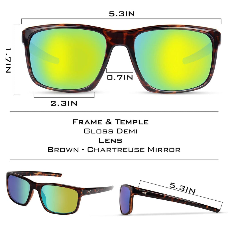 [Australia - AusPower] - KastKing Toccoa Polarized Sport Sunglasses for Men and Women,Ideal for Driving Fishing Cycling and Running,UV Protection Frame: Gloss Demi/Lens: Brown Base- Chartreuse Mirror 