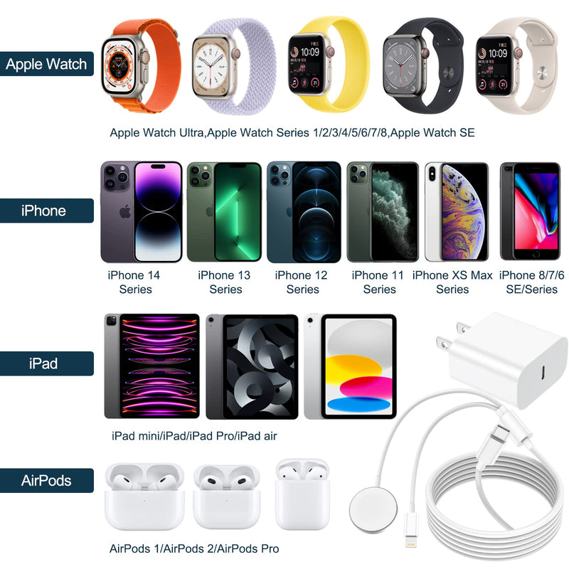 [Australia - AusPower] - Apple Watch Charger，2023 Upgraded 2 in 1 iPhone and iWatch Wireless Magnetic Fast Charging Cable 6FT with USB-C Charger Block Compatible with Apple Watch Series SE/8/7/6/5/4/3/2/1 & iPhone 14/13/12/11 