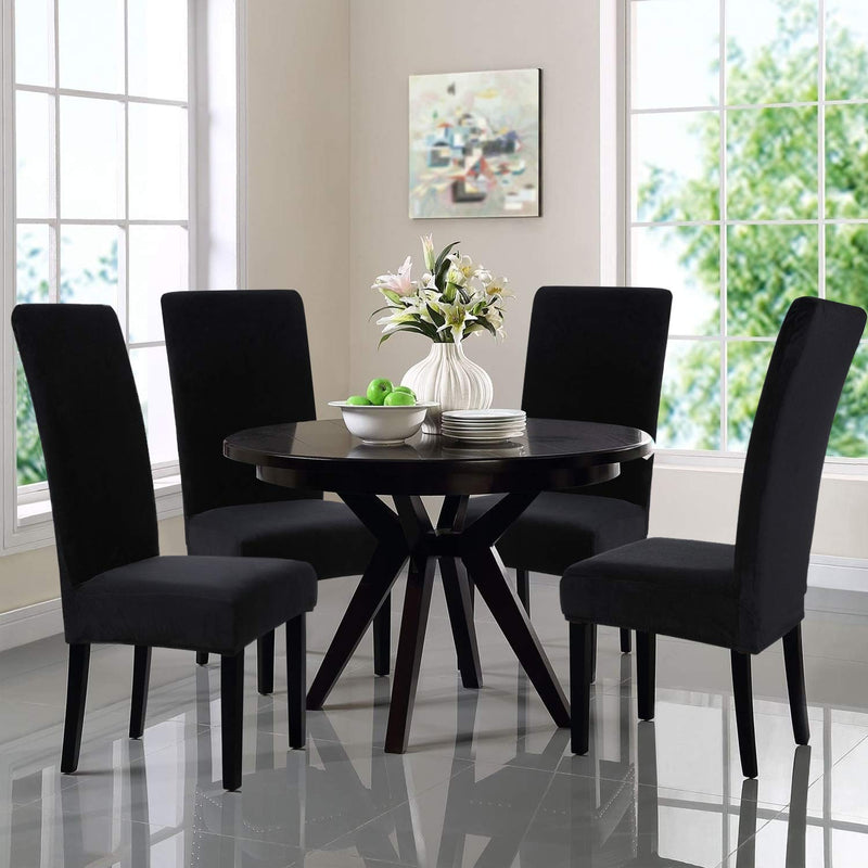 [Australia - AusPower] - Smiry Velvet Stretch Dining Room Chair Covers Soft Removable Dining Chair Slipcovers Set of 2, Black 