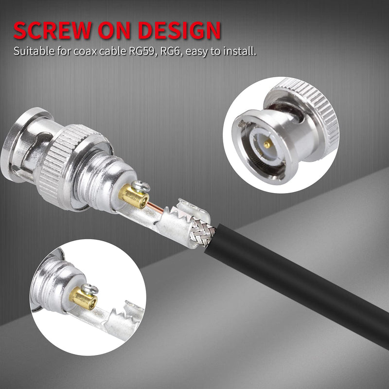 [Australia - AusPower] - DAIERTEK RG59 RG6 BNC Connectors Male Solderless BNC Compression Connector Screw On Coaxial Terminal for CCTV Security Surveillance Camera Coax Cable -24pcs 