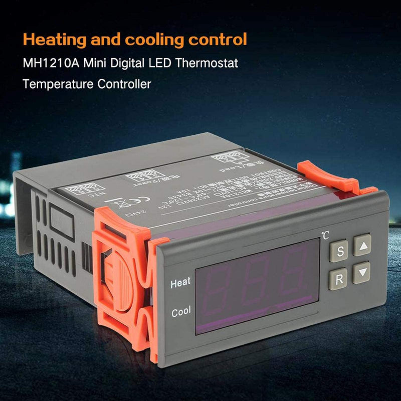 [Australia - AusPower] - Digital LED Temperature Controller, MH1210A Mini Digital LED Display Thermostat Temperature Controller Heating Cooling Thermostat 2 Relays Output with Sensor Probe 