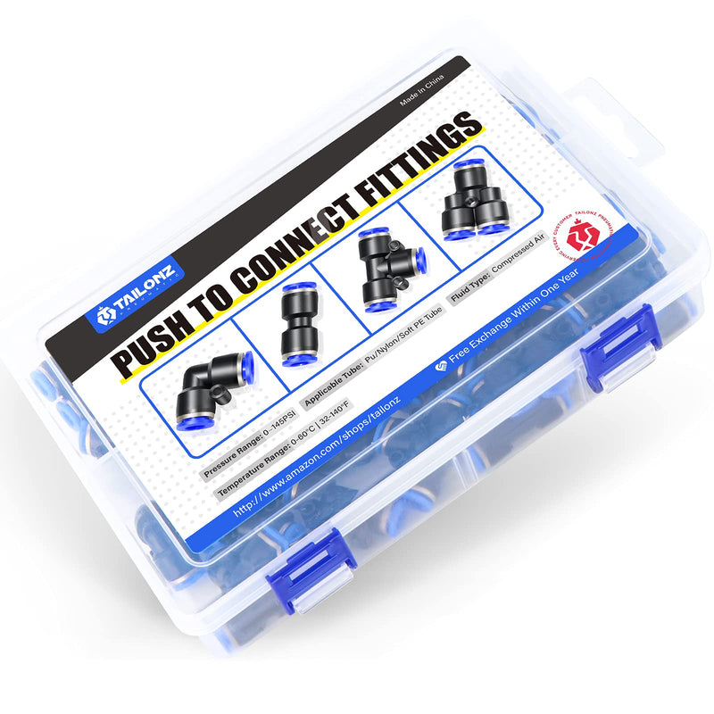 [Australia - AusPower] - TAILONZ PNEUMATIC 1/4 Inch od Push to Connect Fittings Pneumatic Fittings Kit 10 Spliters+10 Elbows+10 tee+10 Straight (40 pcs) 1/4"OD Blue 40 