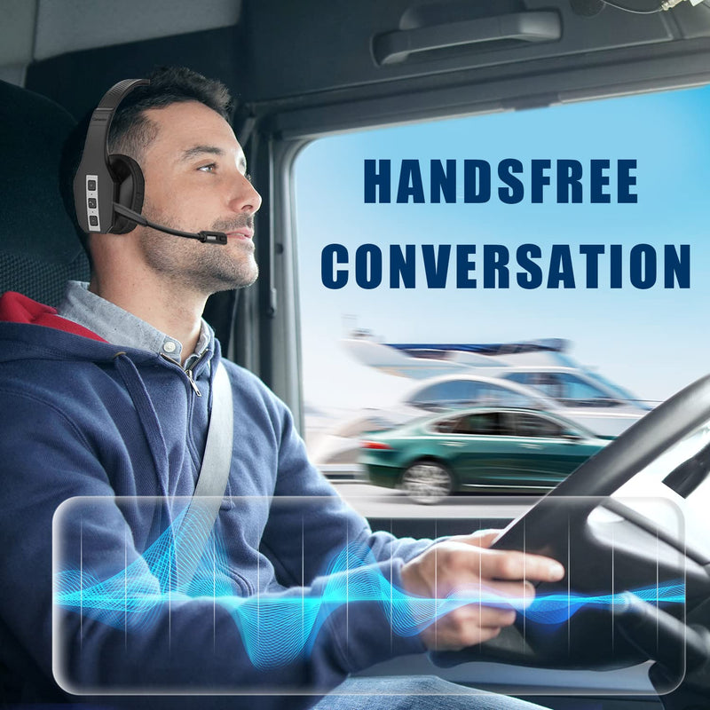 [Australia - AusPower] - Trucker Bluetooth Headset V5.1, CVC8.0 Three Microphone Noise Cancelling & 35Hrs HD Talktime Hands-Free Wireless Headset, On Ear Bluetooth Headphones with Mute Button for Driver Cell Phones Business 