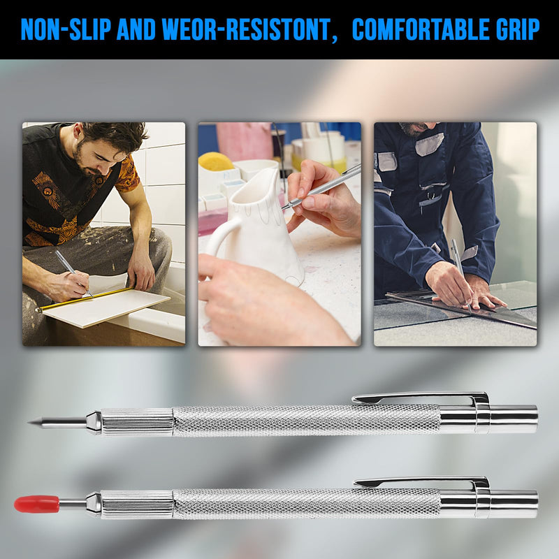 [Australia - AusPower] - guti-more GUTIMORE 2 Pack Tungsten Carbide Scriber with Magnet,with Extra 20 Replacement Marking Tips and 8Inches Ruler, Etching Engraving Pen for Glass/Ceramics/Metal Sheet 