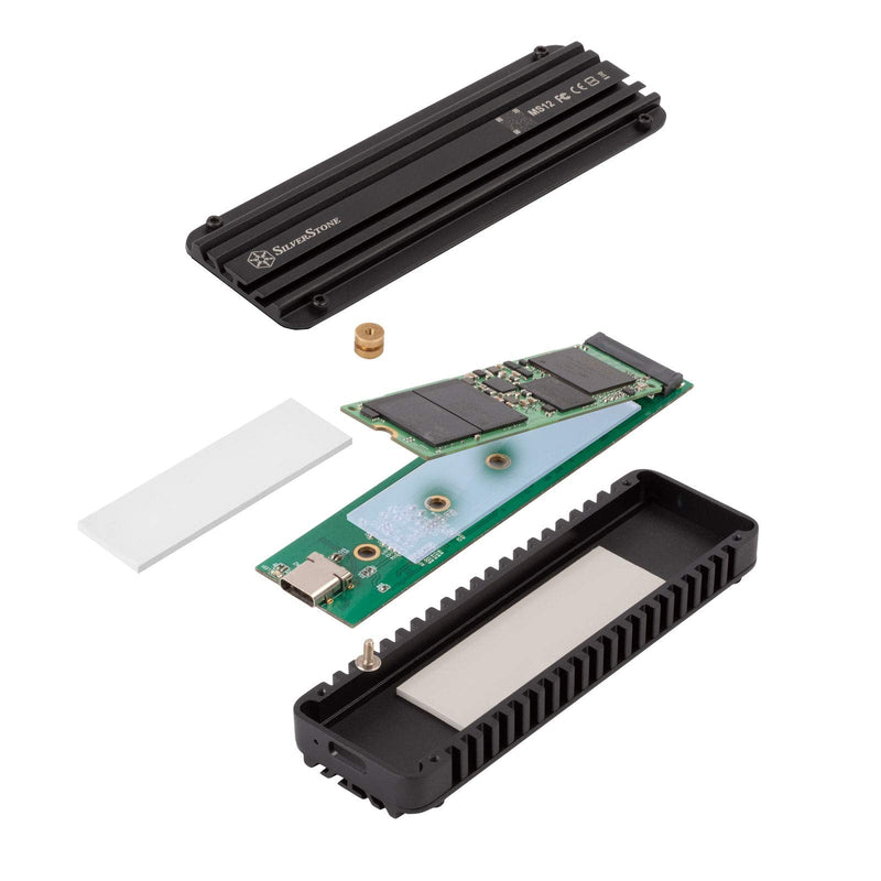 [Australia - AusPower] - Silverstone MS12, 20Gbps SuperSpeed+ USB 3.2 Gen 2x2 Type-C to NVMe M.2 SSD Enclosure, Aluminum, Black, SST-MS12 