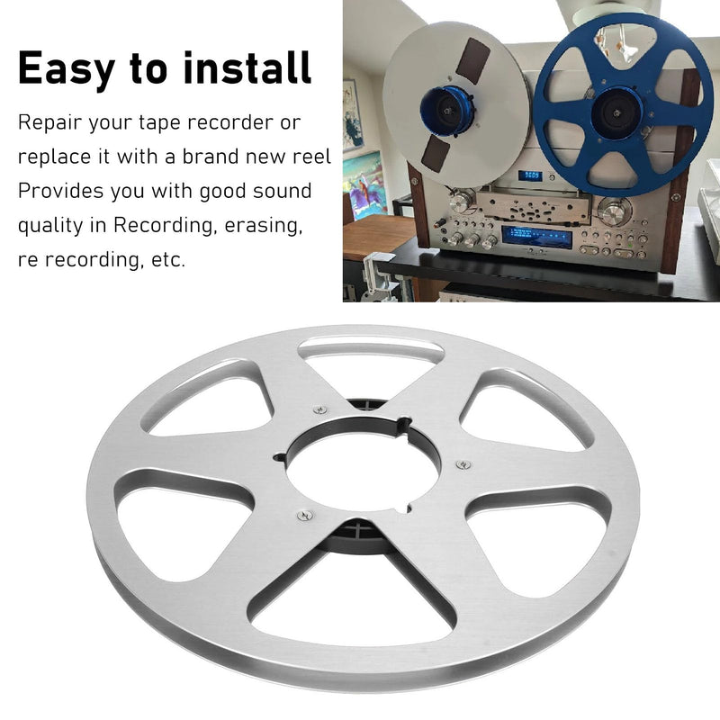 [Australia - AusPower] - 1/4 10.5 Inch Empty Takeup Reel, 6 Hole Open Reel Audio Aluminum Alloy Takeup Reel, Universal Opening Machine Parts for 1/4in Tape (Silver) Silver 