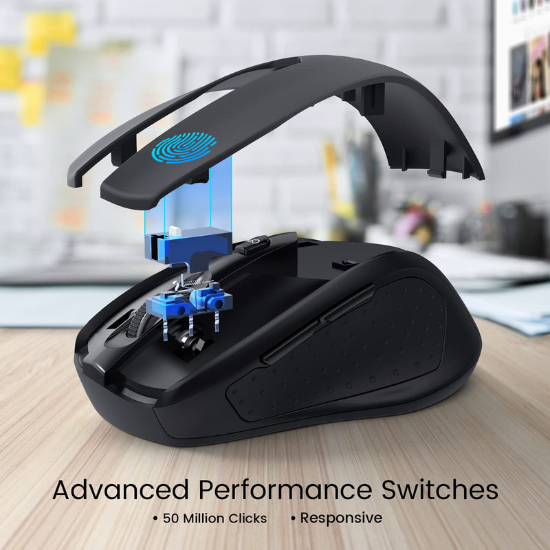 [Australia - AusPower] - HOTWEEMS Wireless Mouse, D-09 Computer Mouse USB Cordless Mice for Laptop, Ergo Grips, Lightspeed 5-Level 2400 DPI, 16 Months Battery, Portable for PC Mac Chromebook, 6 Button, Stormy Black 