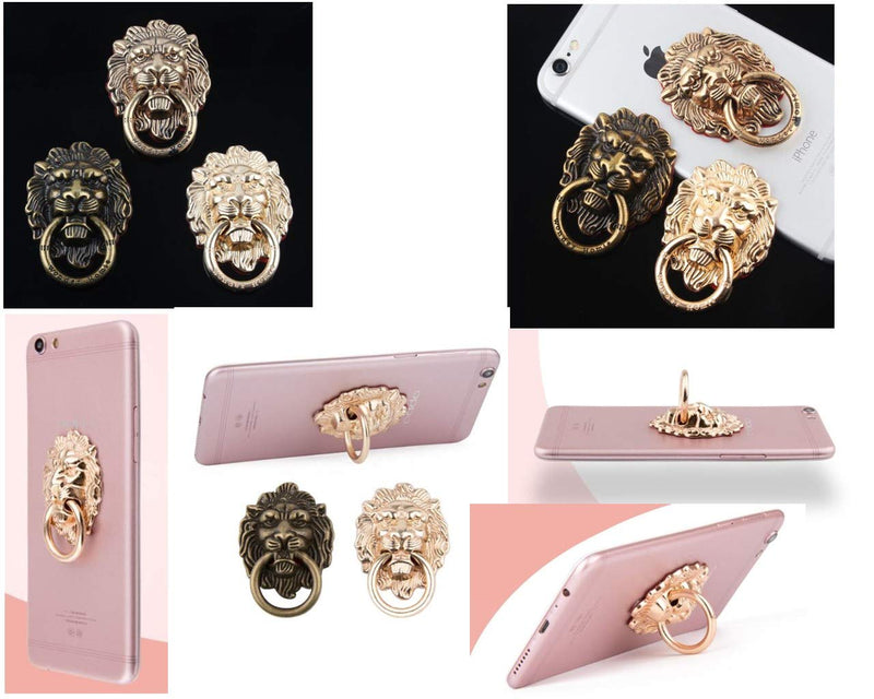 [Australia - AusPower] - Lion Pattern Cell Phone Ring Stand Holder Colorful Cute Pattern Painted Universal Metal Buckle Finger Ring Kickstand Compatible Various Smartphones Tablet Or Phone Cases (Gold) Gold 