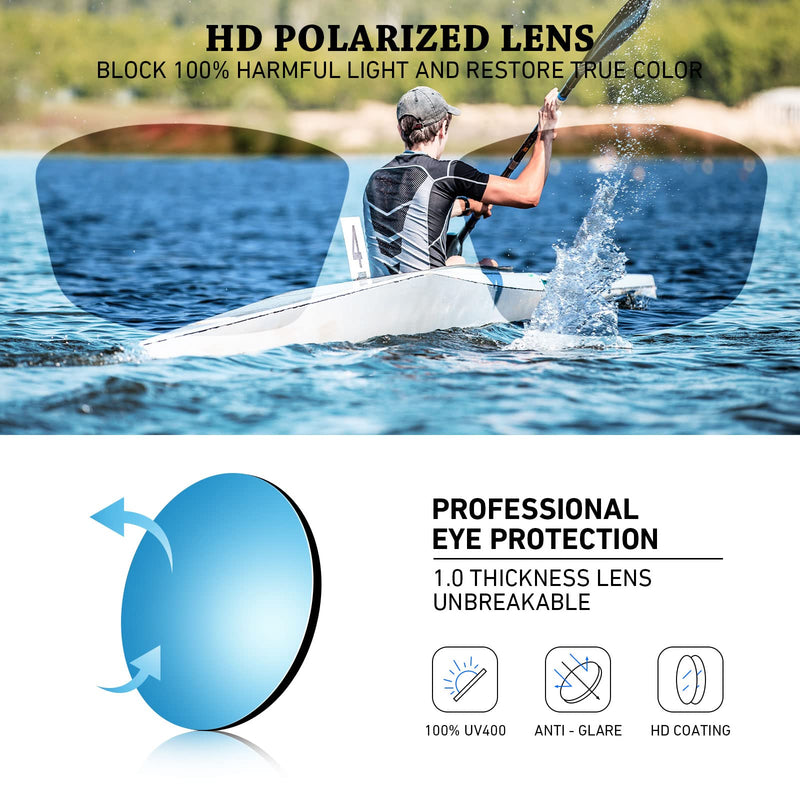 [Australia - AusPower] - Polarized Sports Sunglasses for Men Women,Fishing Driving Rectangular Goggles UV400 Protection Black Blue Frame/Ice Blue Mirrored Lens+black Brown Frame/Brown Lens 