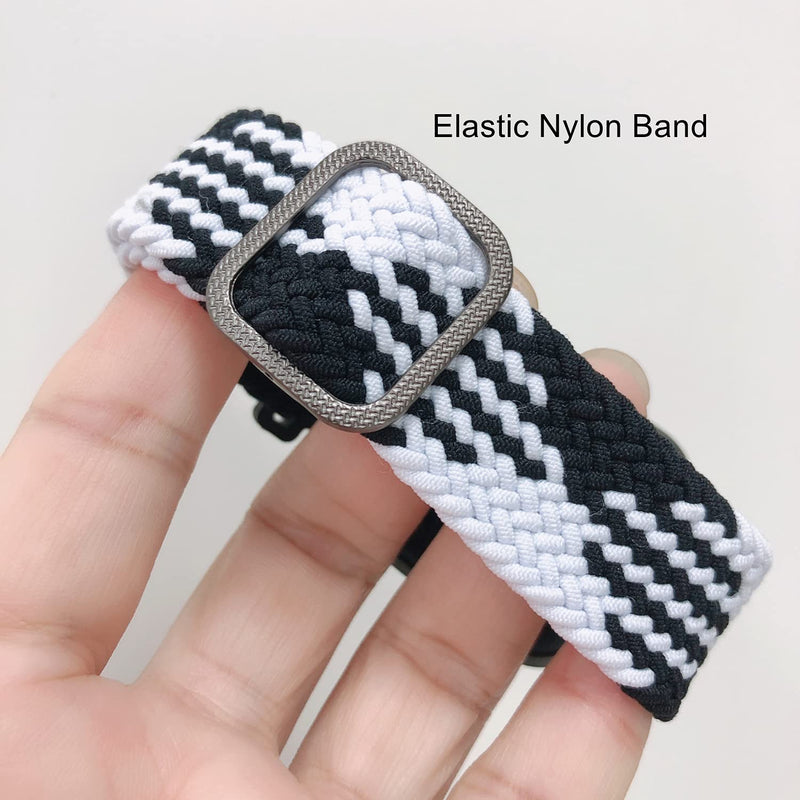 [Australia - AusPower] - 20mm Watch Band Elastic Nylon Loop Quick Release Replacement Adjustable Stretchy Watch Strap Black White 