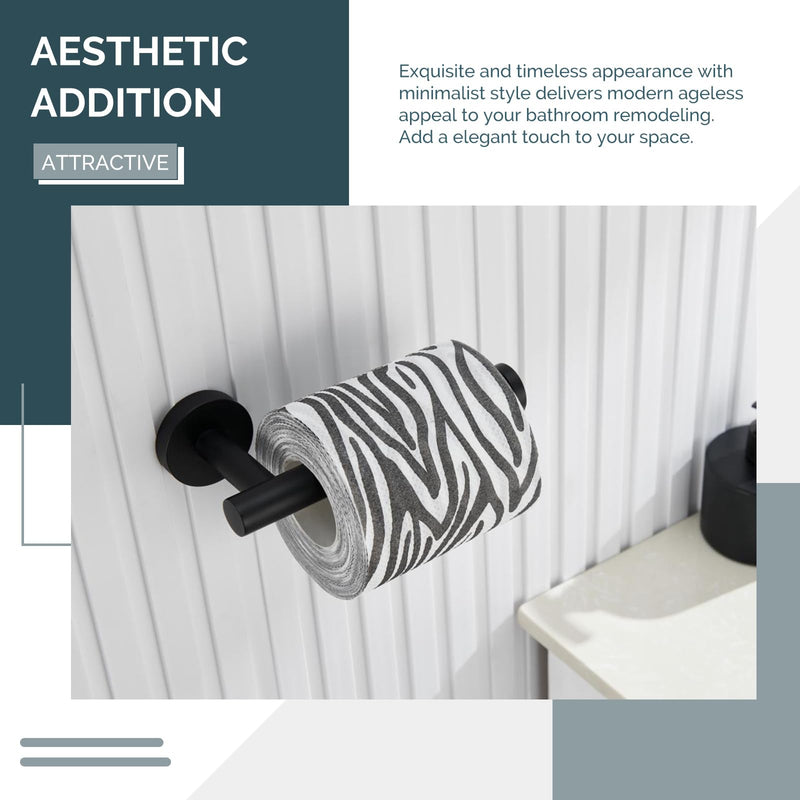 [Australia - AusPower] - Round Single Towel Hook Bundle with Toilet Paper Holder (Matte Black) 