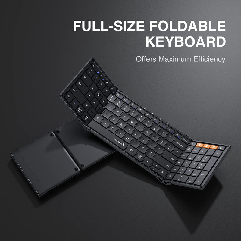 [Australia - AusPower] - Foldable Bluetooth Keyboard, ProtoArc XK01 Folding Wireless Portable Keyboard with Numeric Keypad, Full-Size Travel Keyboard for Windows iOS Android Tablet PC Smartphone, Sync Up to 3 Devices, Black 