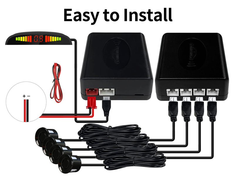 [Australia - AusPower] - Car Reverse Backup Parking Sensor Radar System, Syschotech Wireless Car Parking Sensor with 4 Parking Sensors and LED Display, 6M Cable 0.3-2m Distance Detection, LED Distance Display, Sound Warning 