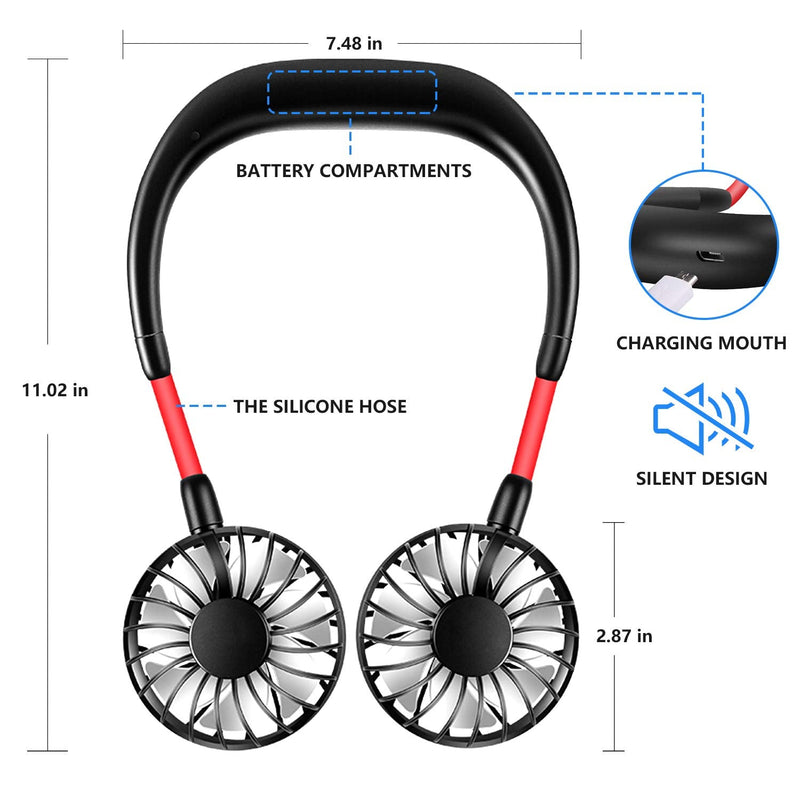 [Australia - AusPower] - Neck Fan Portable Personal Hand Free Mini Lazy person USB Neck Fan 360 Degree Rotation Cooling Handheld Wearable Suitable Fan for Office Household Travel Room Outdoor Sports (Black) Black 