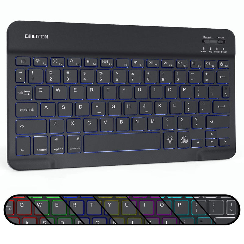 [Australia - AusPower] - Bluetooth Keyboard, OMOTON Wireless Rechargeable Keyboard for iPad, iPad Pro, iPad Mini, iPad Air with Illuminated LED (Black) Black 