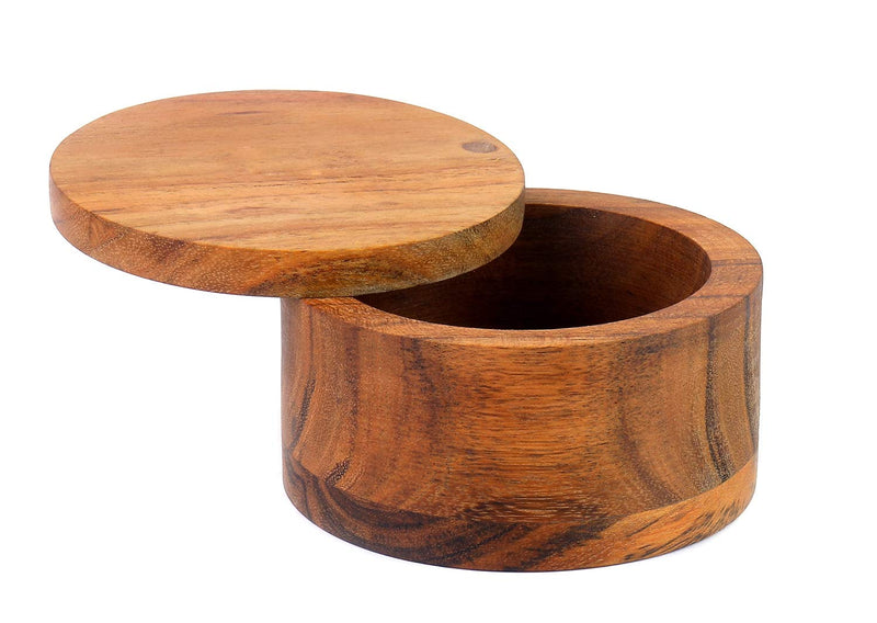 [Australia - AusPower] - Kaizen Casa Acacia Wood Salt or Spice Box with Swivel Cover perfect for keeping table salt, gourmet salts, herbs or favorite seasonings, close at hand on your countertop. 