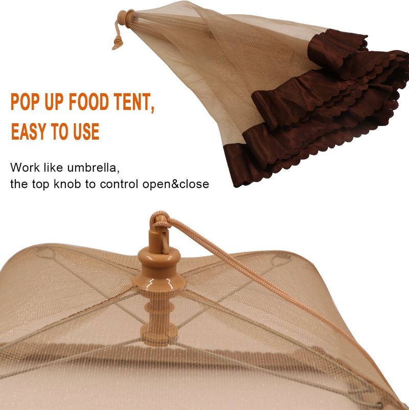 [Australia - AusPower] - (3 Pack) Esfun Large Premium Pop-Up Mesh Screen Food Cover Tent Umbrella, 17 inch, Reusable and Collapsible Outdoor Picnic Food Covers Mesh, Net Food Covers Keep Out Flies, Bugs, Mosquitoes Brown(3 Pack) 