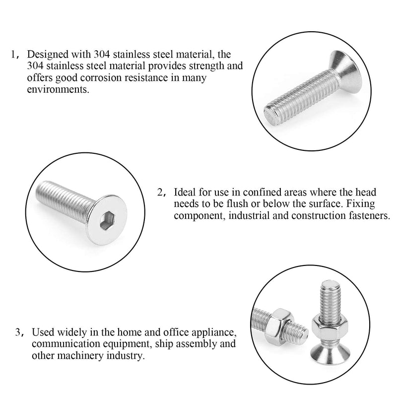 [Australia - AusPower] - DYWISHKEY 600 PCS Metric M2 M2.5 M3, 304 Stainless Steel Flat Head Countersunk Socket Cap Bolts Screws Nuts Assortment Kit with Hex Wrenches 