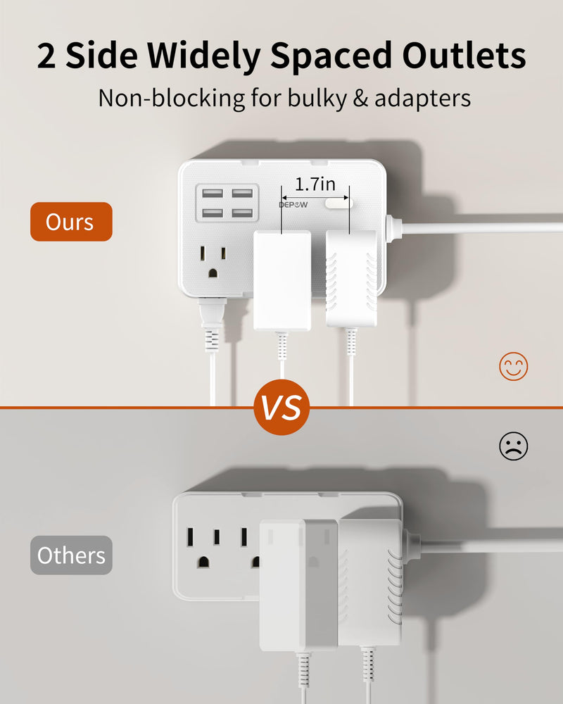 [Australia - AusPower] - DEPOW Power Strip with 6 AC Outlets and 4 USB-A Ports,Wall Mount 45Â° Angled Plug Charging Station with Power Switch, 3Ft Extension Cord for Cruise Ship, Dorm Room, Travel Essentials, White 