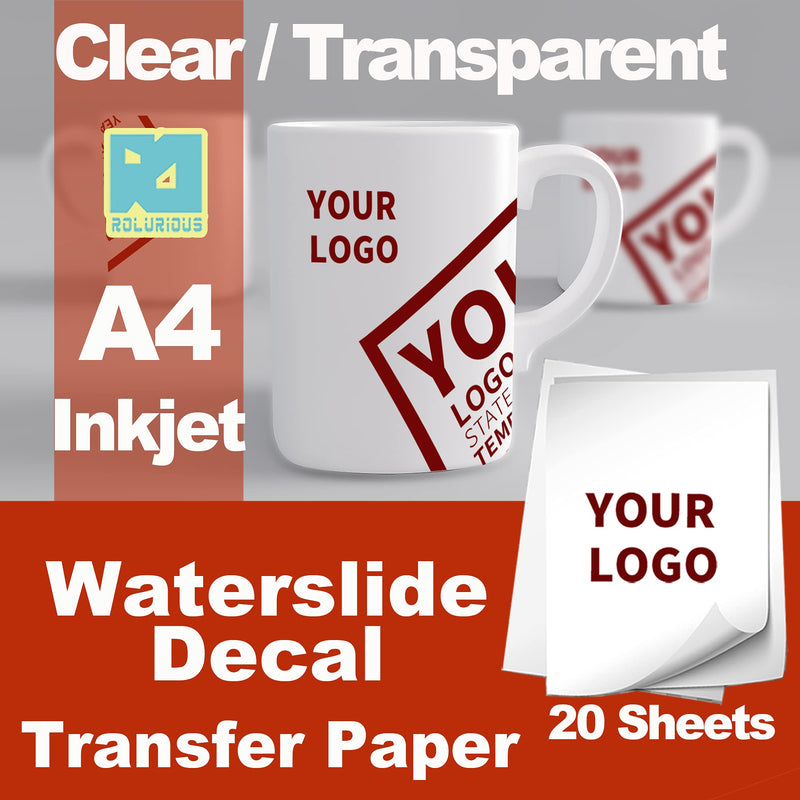 [Australia - AusPower] - Rolurious 20 Sheets DIY A4 Inkjet Waterslide Decal Transfer Paper Sheets Transparent Clear for Inkjet Printer 