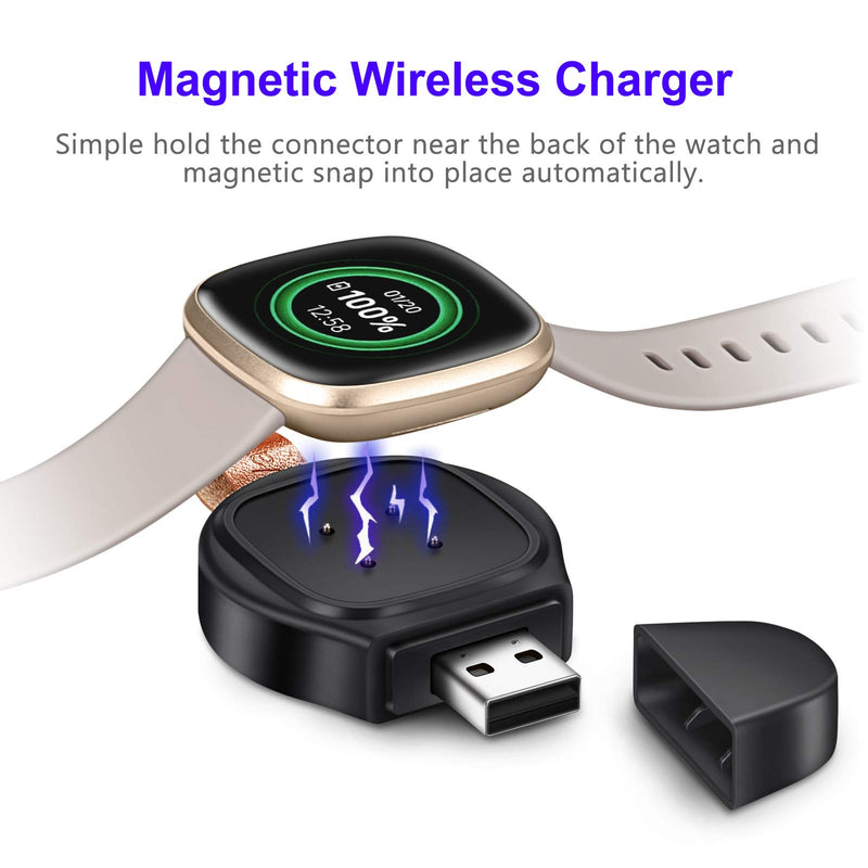 [Australia - AusPower] - Fintie Watch Charger Compatible with Fitbit Versa 3 / Fitbit Sense, Portable Magnetic USB Wireless Charger Fast Charging, Travel Cordless Car Charger Compatible with Versa 3 Smartwatch, Black 