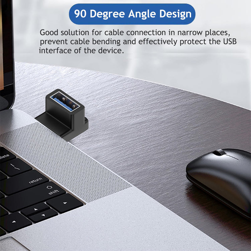 [Australia - AusPower] - Xsusmdom 90 Degree USB 3.0 Male to Female Adapter, (4 Pack) Up and Down & Left and Right Angle USB A Extender Connector for PC, Laptop, Hard Drive, Keyboard, USB A Charger, Power Bank 