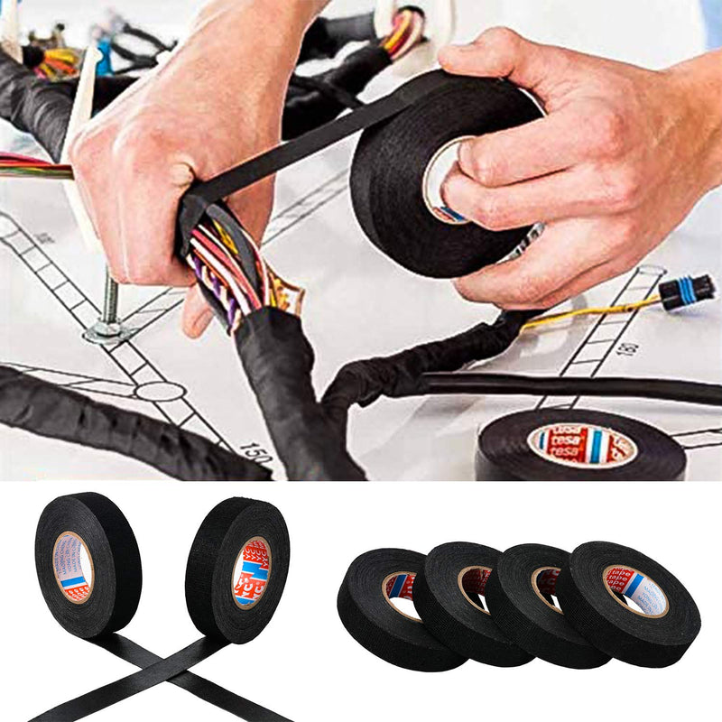 [Australia - AusPower] - HSTECH 5 Rolls Wire Loom Harness Cloth Tape, Speaker Wiring Harness Cloth Tape, Black Adhesive Fabric Tape, for Automobile Electrical Wire harnessing Noise Dampening Heat Proof （15mm X 15m） 