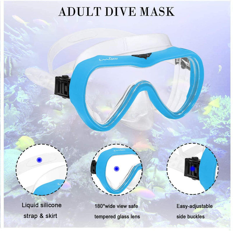 [Australia - AusPower] - OMGear Diving Mask Snorkeling Gear Kids Adult Snorkel Mask Dive Goggles Silicone Swim Glasses with Nose Cover for Scuba Free Diving Spearfishing Neoprene Strap Cover Impact Resistance 