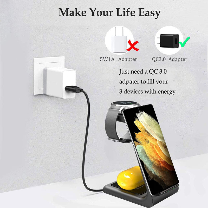[Australia - AusPower] - Updated Wireless Charger Samsung, 3 in 1 Charging Station for Samsung Galaxy S21/S20/S10/S9/Note10/Note8, Qi Fast Charging Stand Dock for Galaxy Watch 3 41mm/45mm Active2/1/ Gear S2/S3 Galaxy Buds+ 