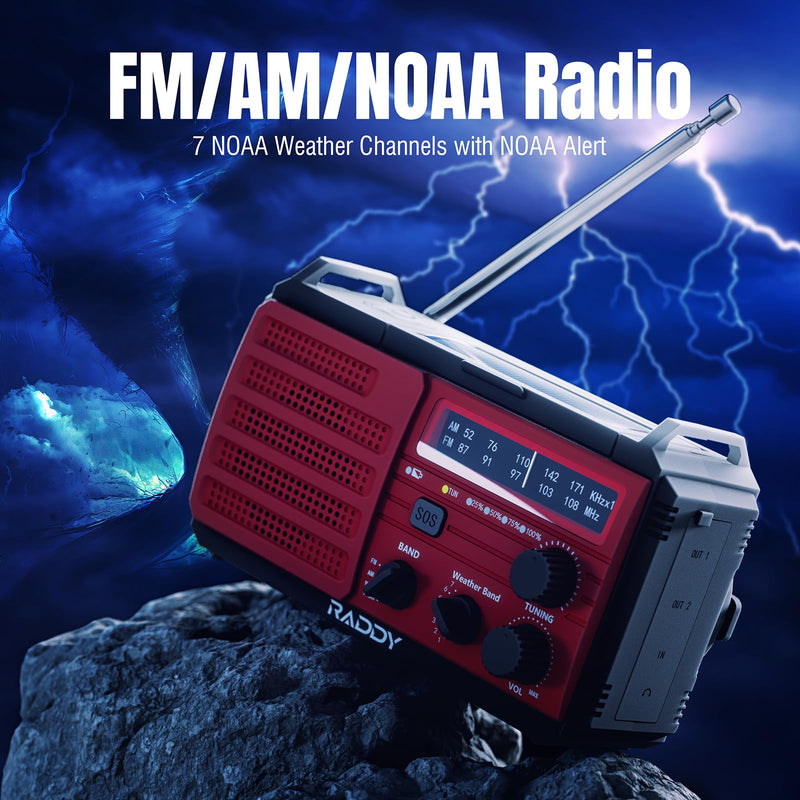 [Australia - AusPower] - [10000mAh Battery] Raddy SW10 Emergency Radio, Hand Crank Solar, AM FM NOAA Radio with Rechargeable Battery Flashlight SOS Alarm Compass, Power Bank for Power Outage Camping Hurricane Outdoor 
