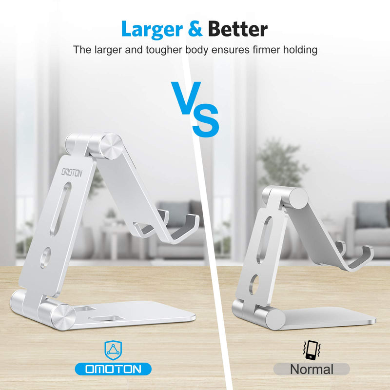 [Australia - AusPower] - Foldable Cell Phone Stand, OMOTON C4 Portable Aluminum Phone Holder, Adjustable Phone Dock Cradle Compatible with iPhone 13/12/11 Pro Max, Samsung Galaxy, Small Tablets and Other Phones, Silver 