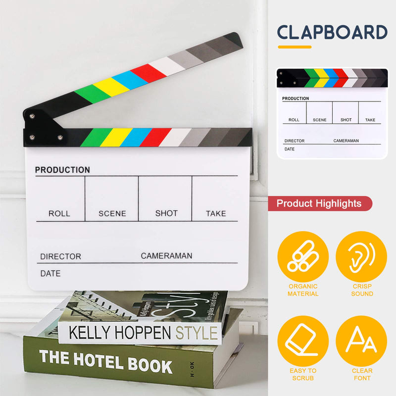 [Australia - AusPower] - Hilitchi Film Movie Cut Action Board Acrylic Plastic Slate 25x30cm/10x12" Dry Erase Director's Film Clapboard with Color Sticks and with 5 Whiteboard Markers, 1 Eraser and 1 Wrench 
