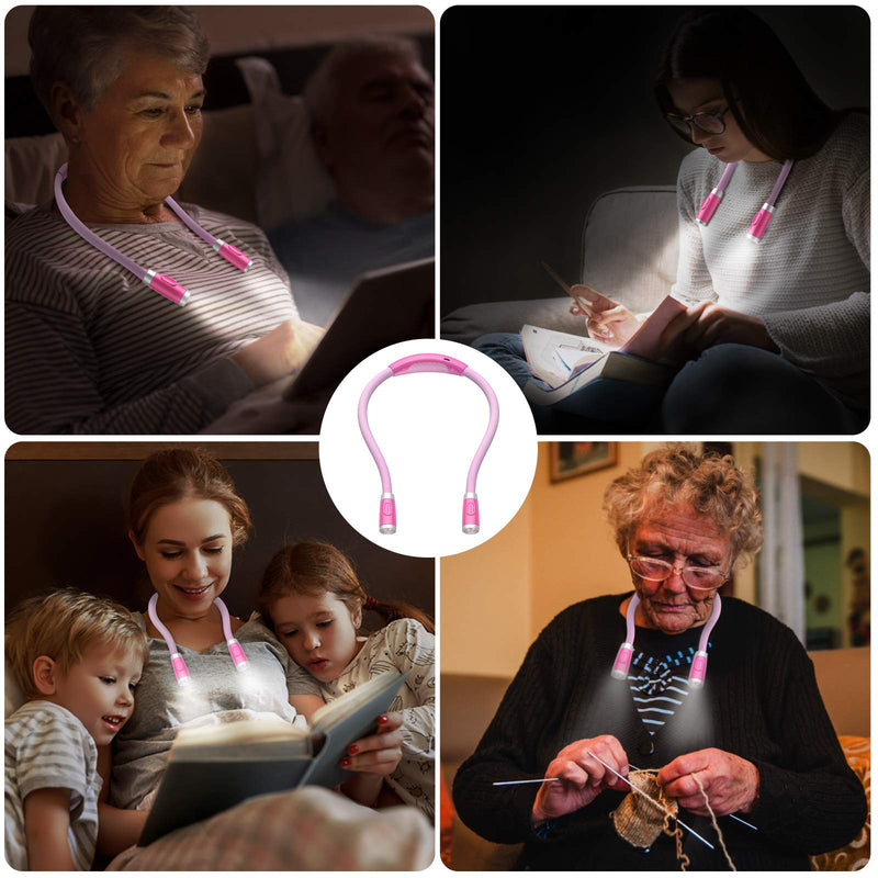 [Australia - AusPower] - AMIR Upgraded LED Neck Reading Light, Book Light for Reading in Bed, 3 Brightness Levels, Bendable Arms, Rechargeable, Long Lasting, Perfect for Reading, Knitting, Camping, Repairing (Pink) Pink 