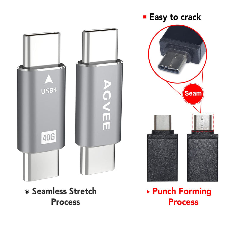 [Australia - AusPower] - AGVEE [1 Pack] USB-C Male to Male 40G USB4 Adapter, PD 100W USB 4.0 Gen-3 Type-C Data Extender Coupler Connector Compatible with Thunderbolt 3 for MacBook TB3 Port, Gray Gray 