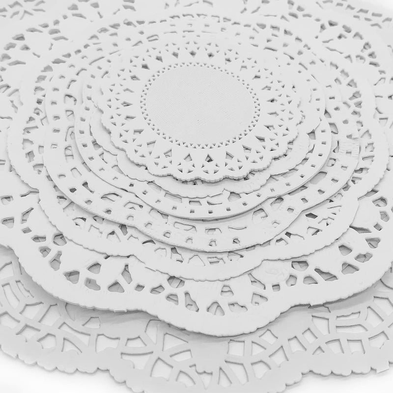 [Australia - AusPower] - 5MLGgoods White Paper Doilies 3 assorted sizes, 150 Pack 3 Sizes Lace Round, (6.5", 8.5", 10.5", 50 Pack Per Size) 6.5", 8.5", 10.5" 