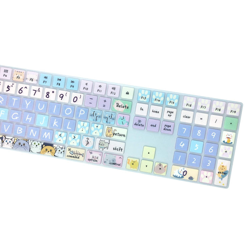 [Australia - AusPower] - WSLUCKO Silicone Keyboard Cover Skin for 2017/2018 Apple iMac Wireless Magic Keyboard with Numeric Keypad (Model:MQ052LL/A A1843), US Layout, Cute Cat 
