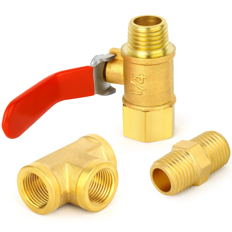 [Australia - AusPower] - GASHER 6PCS 1/4 Inch NPT Brass Pipe Fitting, Ball Valve, Barstock Tee Brass Pipe Fitting and Air Hose Fitings 1/4" NPT 6 