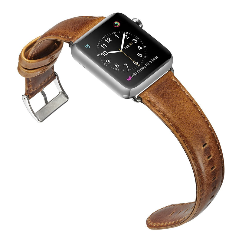 [Australia - AusPower] - Apple Watch Strap Leather Strap, Compatible With Apple Watch 38mm 40mm 42mm 44mm. IWatch SE Series 6/5/4/3/2/1 Men's Crazy Horse Pattern Leather Strap. Brownish yellow 42/44mm 