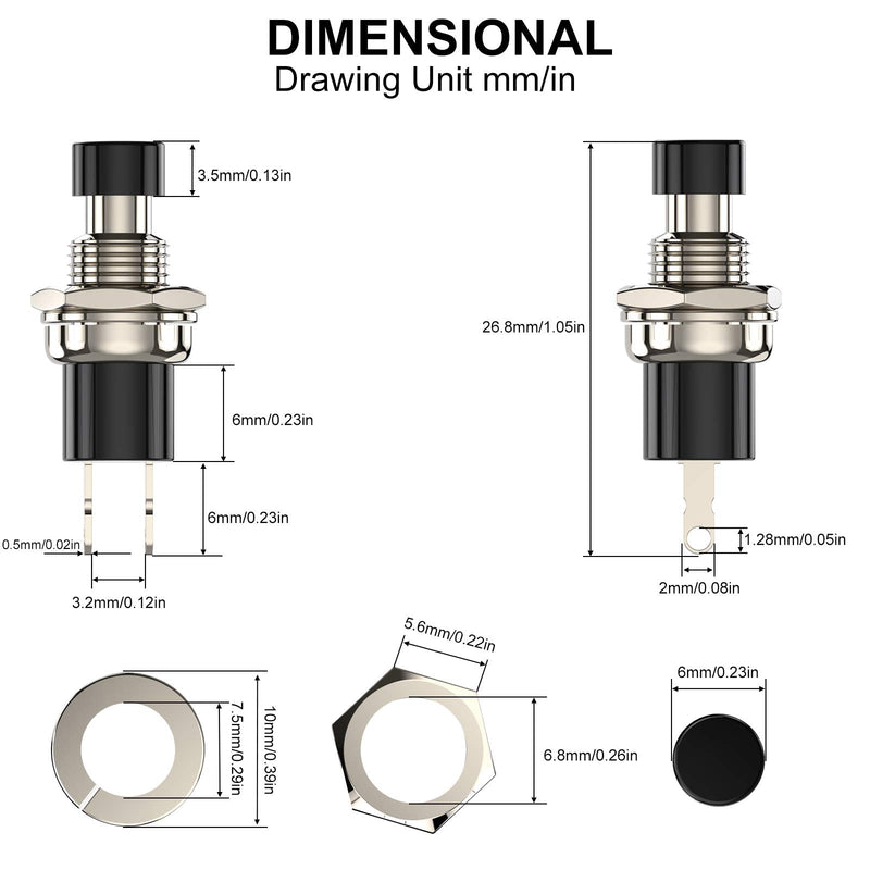[Australia - AusPower] - DIYhz Momentary Push Button Switch, 1A 250V AC SPST Mini Pushbutton Switches with Wire Normal Closed(NC) Black Cap - 10pcs NC-10 
