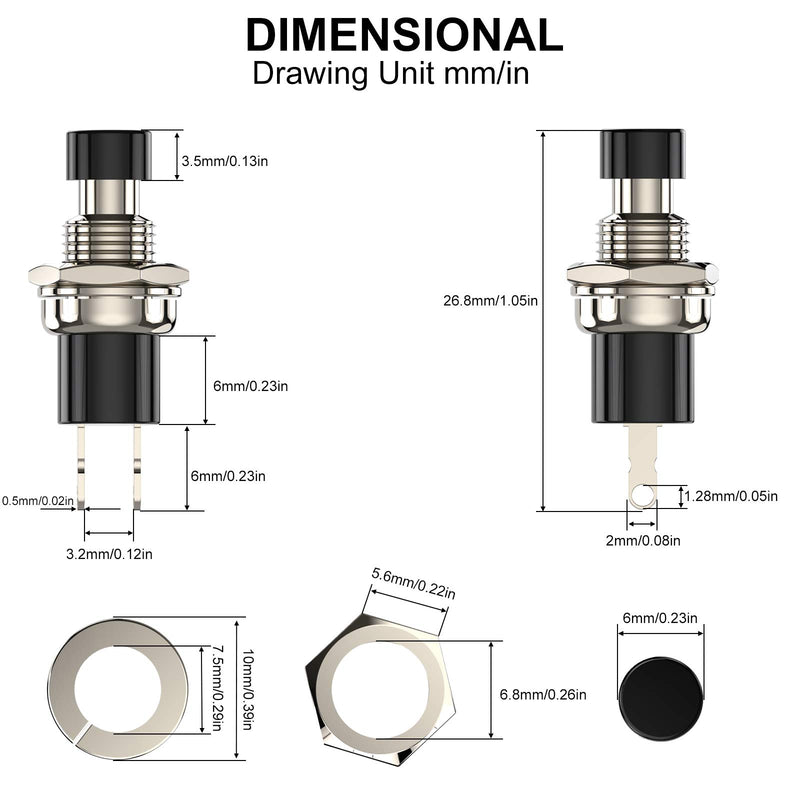 [Australia - AusPower] - DIYhz Momentary Push Button Switch, 1A 250VAC SPST Mini Pushbutton Switches Normal Closed(NC) Black & Red Cap - 20pcs NC-20 Black&Red 