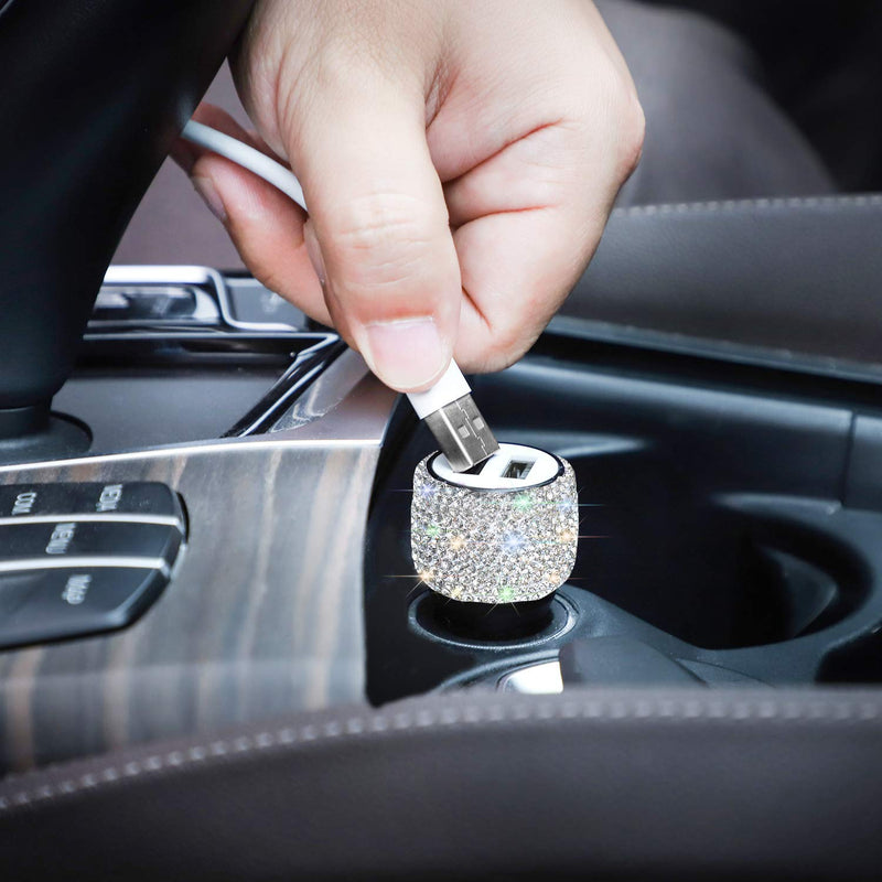 [Australia - AusPower] - Dual USB Car Charger,SAVORI Car Adapter Bling Bling Rhinestones Crystal Car Decorations for Fast Charging Car Decors for iPhone Xs Max X Plus, iPad Pro/Mini, Samsung White 