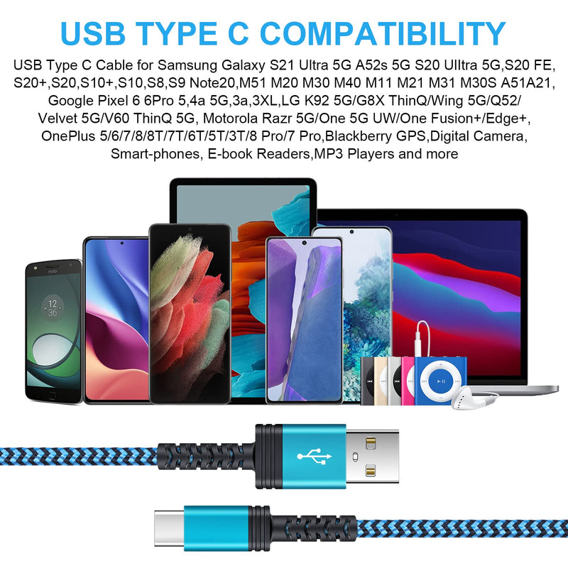 [Australia - AusPower] - Type C Cable Fast Charging,5 Pack 6Ft USB Power Adapters Cord Android Phone Charger Braided Line for Samsung Galaxy S21 Ultra 5G A12 A13 5G A03,iPad Pro 12.9,Google Pixel 6 Pro 6 5a 5G,LG,Moto 