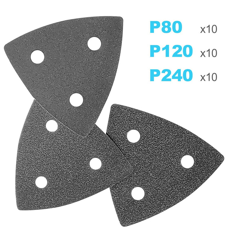 [Australia - AusPower] - ACTOMASTER 3-1/8" Triangle Sanding Pad with 30 Pcs Sandpaper 80/120/240 for Oscillating Tool Multitool 