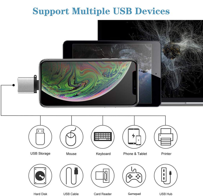 [Australia - AusPower] - Lightning to USB Adapter Mfi Certified USB Camera Adapter OTG Data Sync Converter Compatible iPhone 12/11/X/8/7/6/iPad,Support Camera,Card Reader,USB Flash Drive,Mouse,Keyboard, Hubs,MIDI Silver 